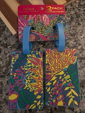 Trina Turk Blue Pink Yellow Floral Luggage Tag 2-Pack